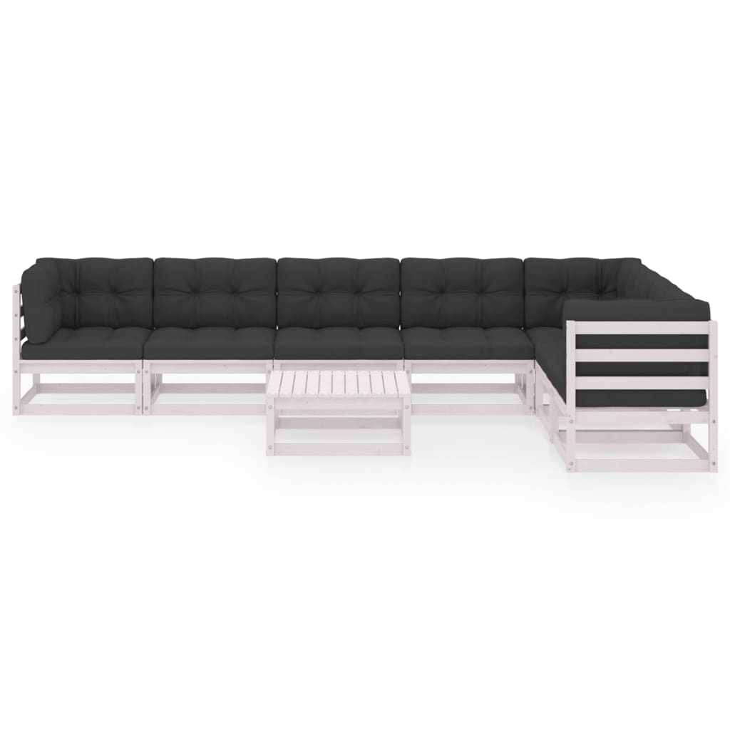 8-tlg. Garten-Lounge-Set mit Kissen Weiss Kiefer Massivholz